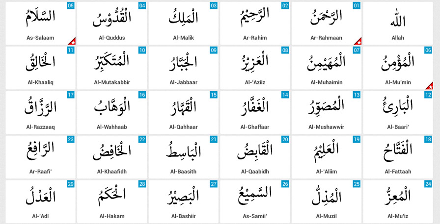 99 Names of Allah and benefits